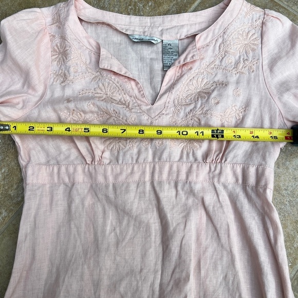 Edward Petite Womens Pastel Pink Linen Boho Embroidered Coquette Girl Blouse - Picture 9 of 12